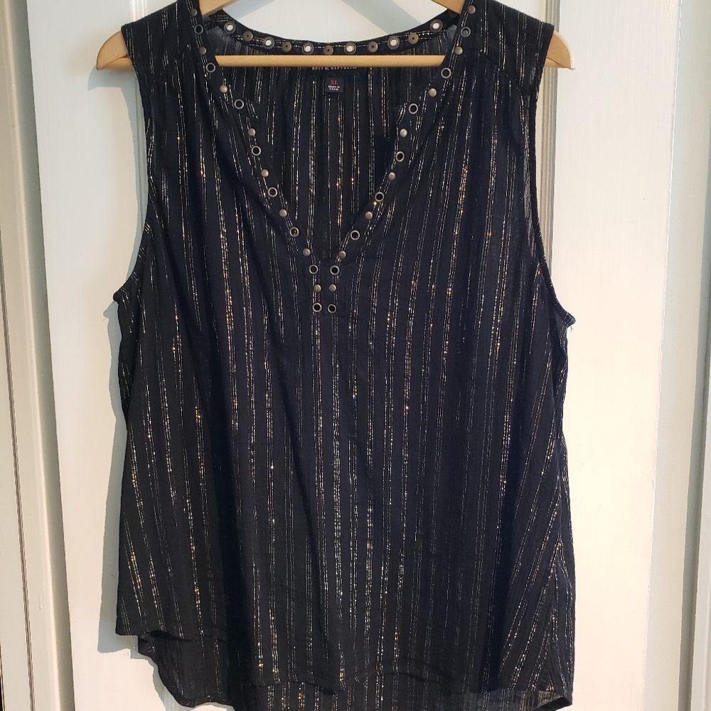 Black V-Neck Tank with Gold Stripes